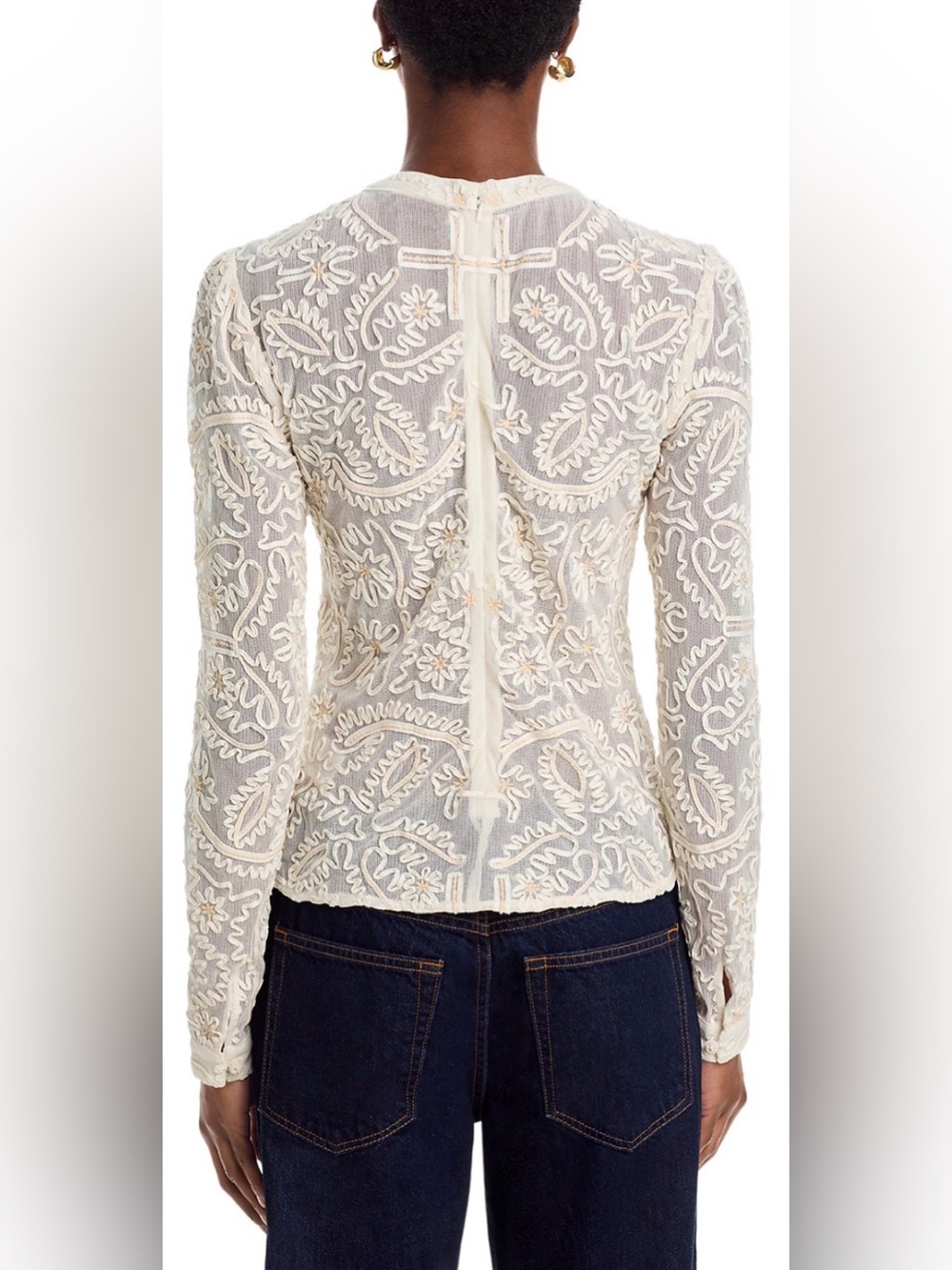 FARM Rio Embroidered Mesh Top in Off-white - Picture 3 of 6